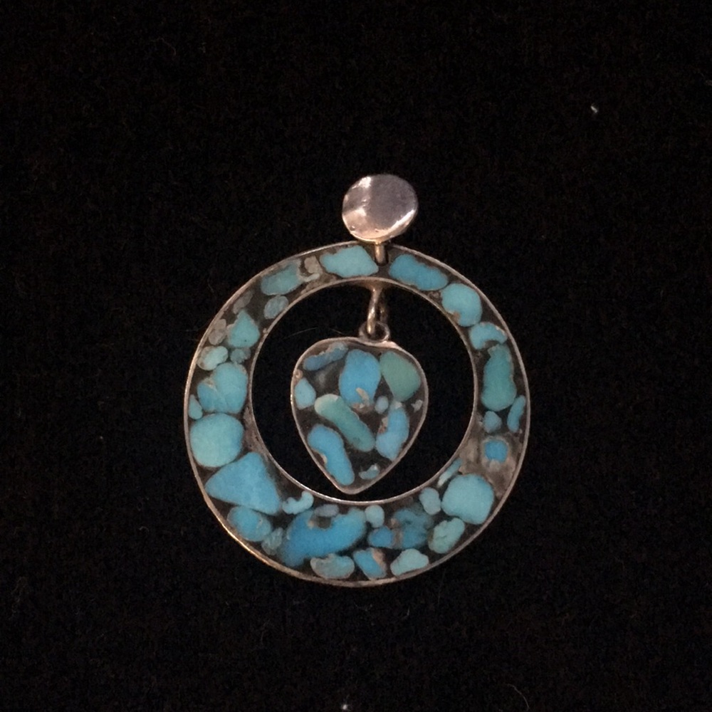 Persian turquoise mosaic inlay sterling pendent